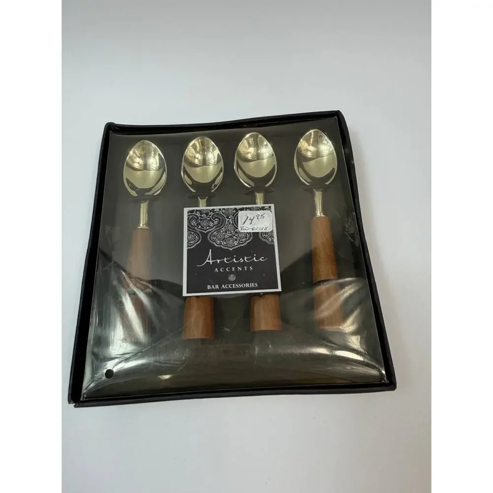 Artistic Accents Bar Accessories Spoon Set Wood Handle Stainless Made In India